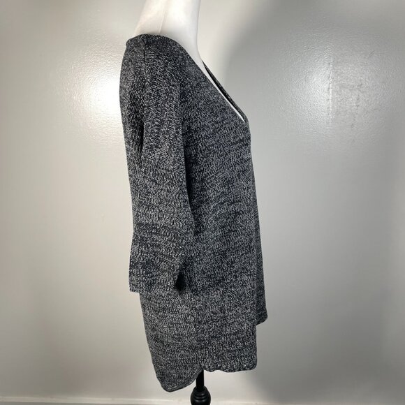 Express Black White Marled Deep V Neck Short Sleeve Pullover Sweater SP - Picture 10 of 13